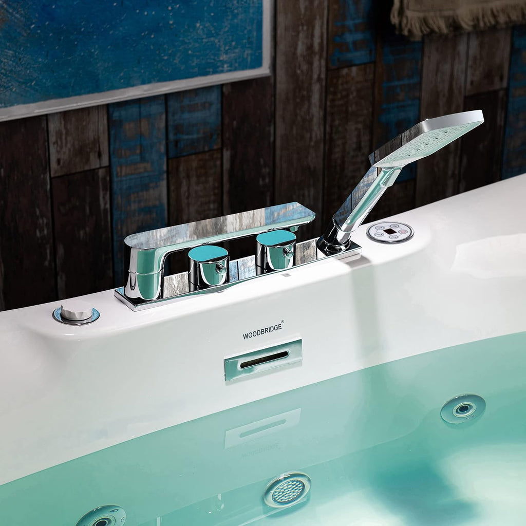 WOODBRIDGE 72' x 35-3/8' Whirlpool Water Jetted and Air Bubble Freestanding Heated Soaking Combination Bathtub wirh LED control panel and Faucet,BJ-400+F0041