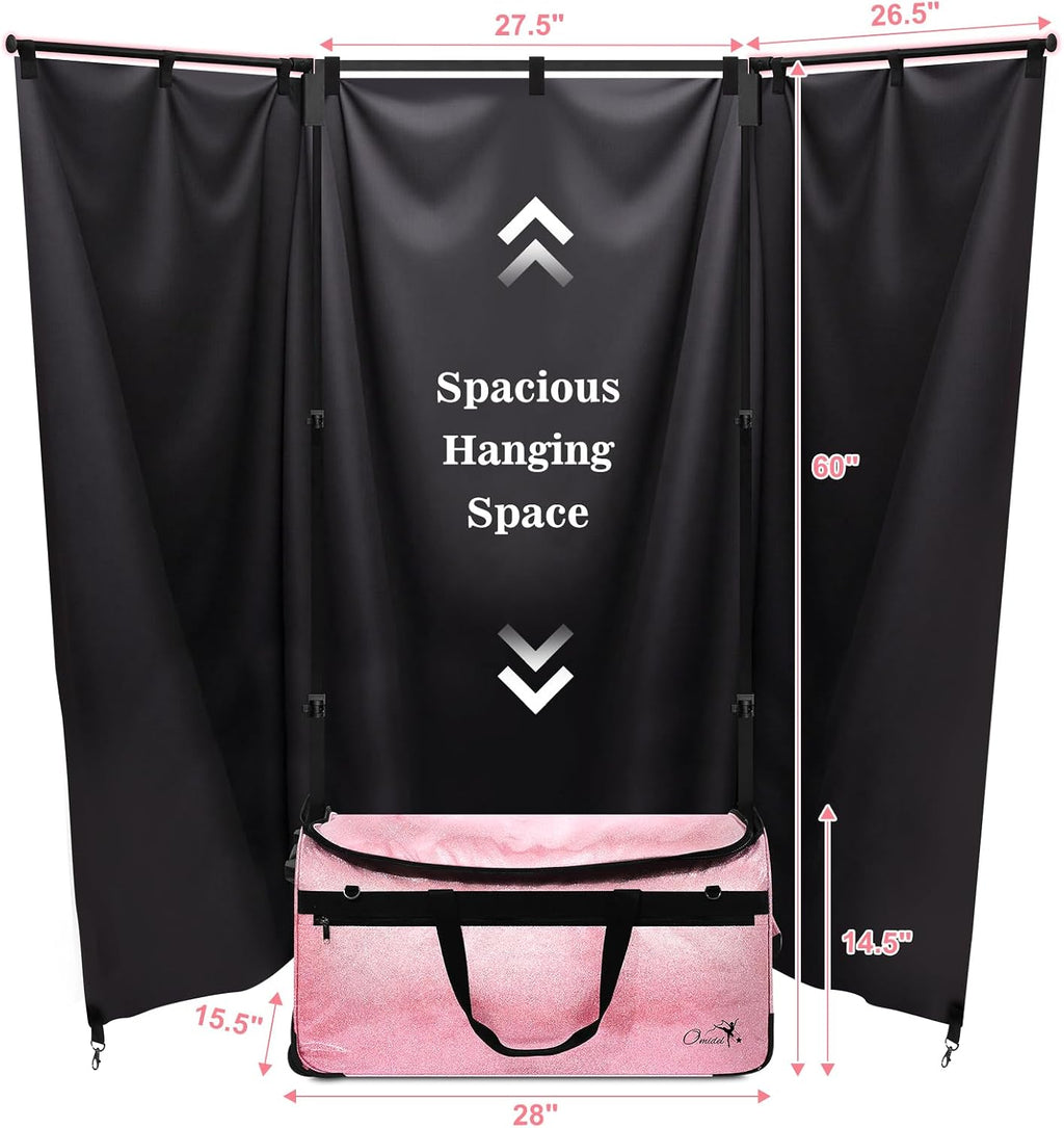 Dance Bag with Garment Rack and Curtain, 28' Rolling Dance Competition Duffle Bag with Garment Rack | Mobile Changing Station Dance Suitcase for Dancer Athlete Livestreamer Cheerleader Cosplayer