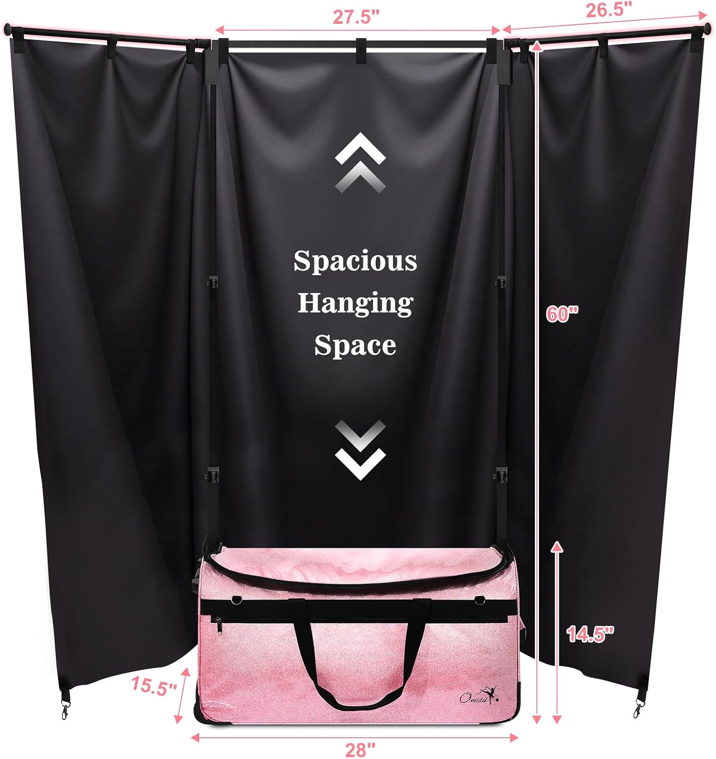 Dance Bag with Garment Rack and Curtain, 28' Rolling Dance Competition Duffle Bag with Garment Rack | Mobile Changing Station Dance Suitcase for Dancer Athlete Livestreamer Cheerleader Cosplayer