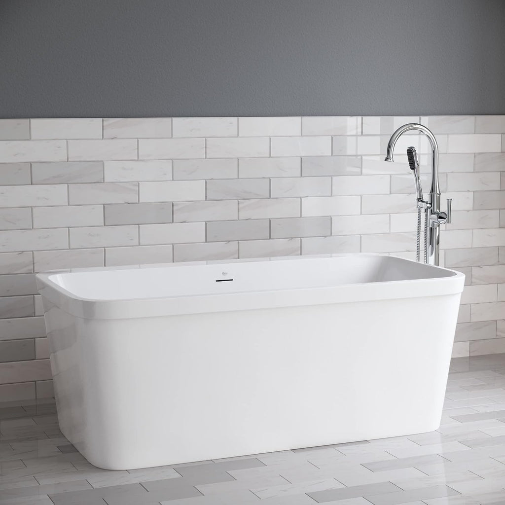 PROFLO PFFSR5931 Borealis 59' Free Standing Acrylic Soaking Tub with Center Drain, Drain Assembly, and Overflow - White