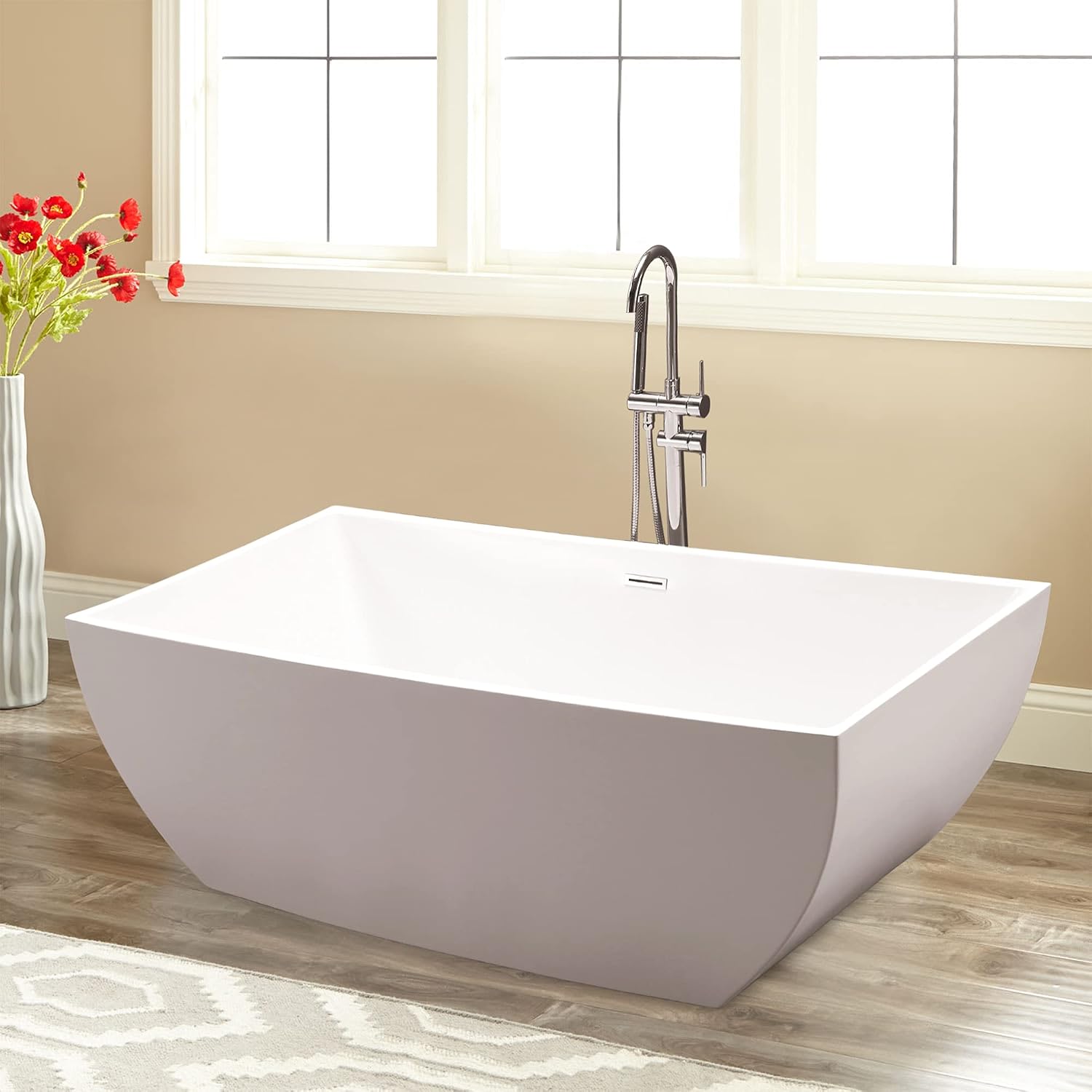 Vanity Art 67' X 32' Acrylic Freestanding Bathtub | Home Improvement Bathtubs with Contemporary Design for Soaking and Bathing, Overflow and Pop-up Drain with UPC Certified, VA6821-L
