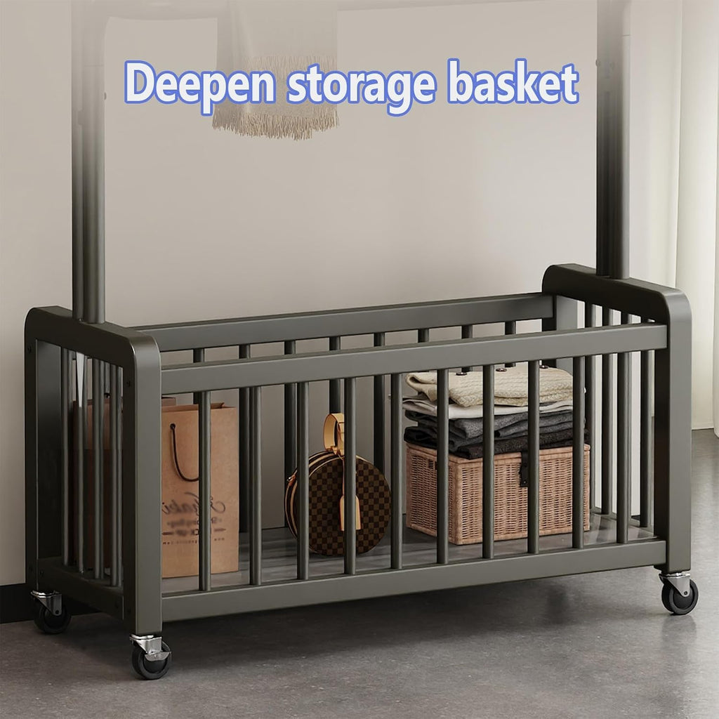 Clothes Rack With Storage Mesh Shelf,Garment Rack With Wheels,Heavy-Duty Metal Clothing Rack,Portable Rolling Clothing Rack For Entryway,Bedroom(White,60cm/23.6in)