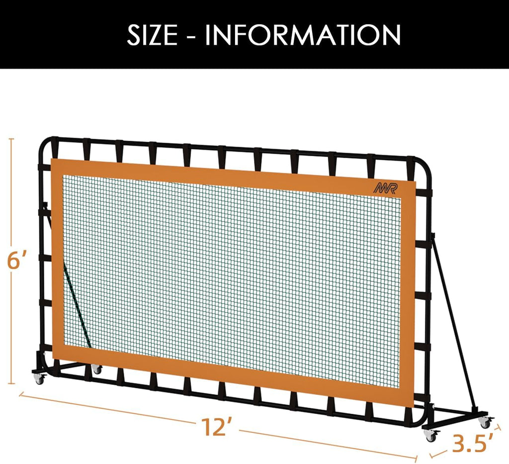 MR Tennis Rebounder 12'x6', Adjustable Tilt Angle Rebound Net, Multi-Sport Portable Bounce Back Net with Wheels, Rebound Wall for Tennis, Pickleball, Lacrosse, Hockey, Softball & Baseball Training