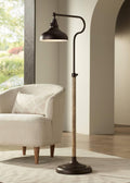 Franklin Iron Works Ferris Industrial Rustic Farmhouse Pharmacy Floor Lamp with USB Charging Port 57' Tall Bronze Faux Wood Grain Adjustable Metal Shade for Cottage Core Living Room Reading Bedroom