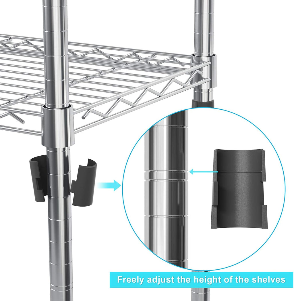 Auslar 4-Shelf Storage Shelves with Casters Heavy Duty 4 Tiers Rolling Cart Utility Racks Adjustable Wire Metal Shelving, Chrome