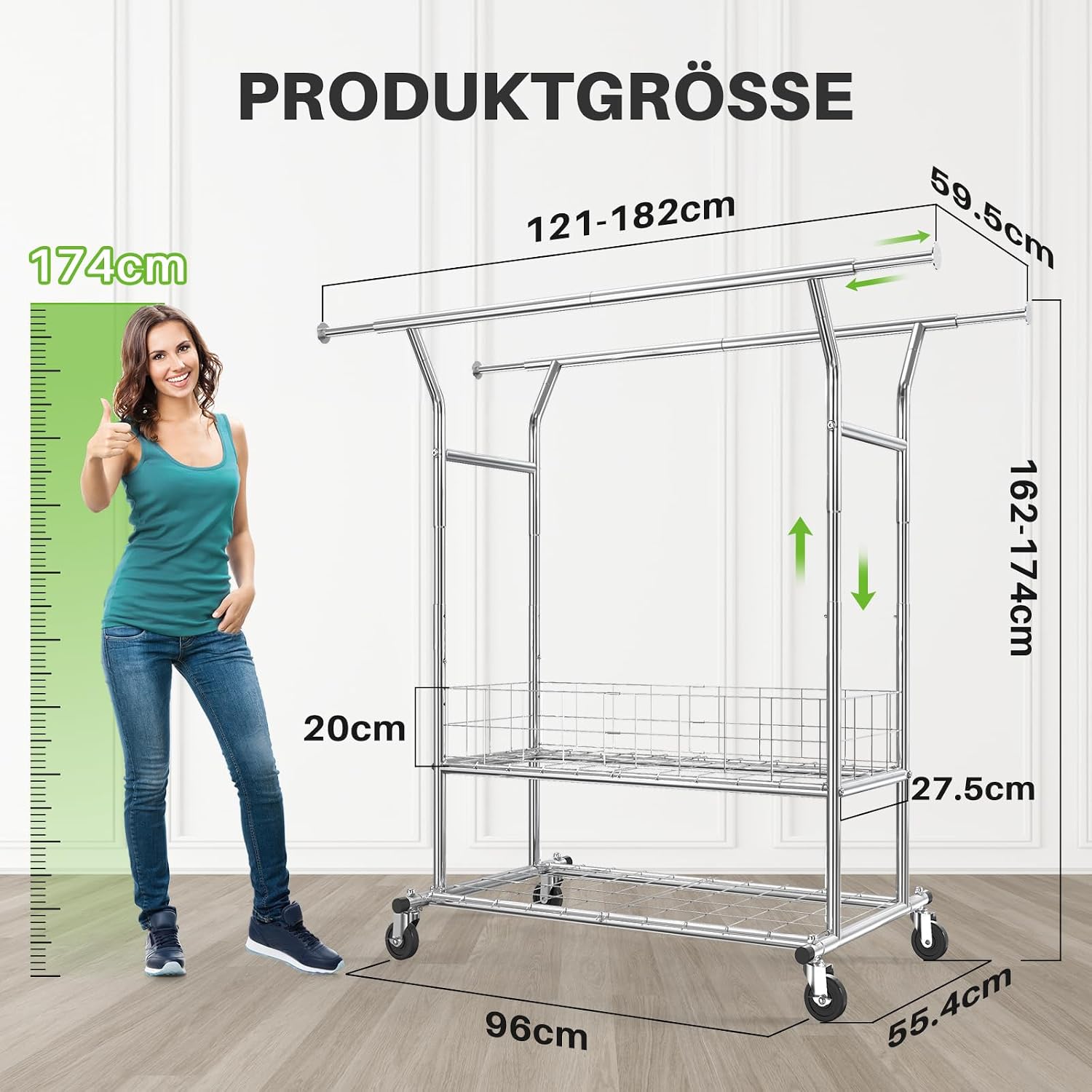 coat stand 113kg Load Capacity Commercial Grade Clothing Garment Rack Heavy Duty Sing Rail Adjustable Collapsible Rolling Clothes Rack on Wheels Chrome Finish