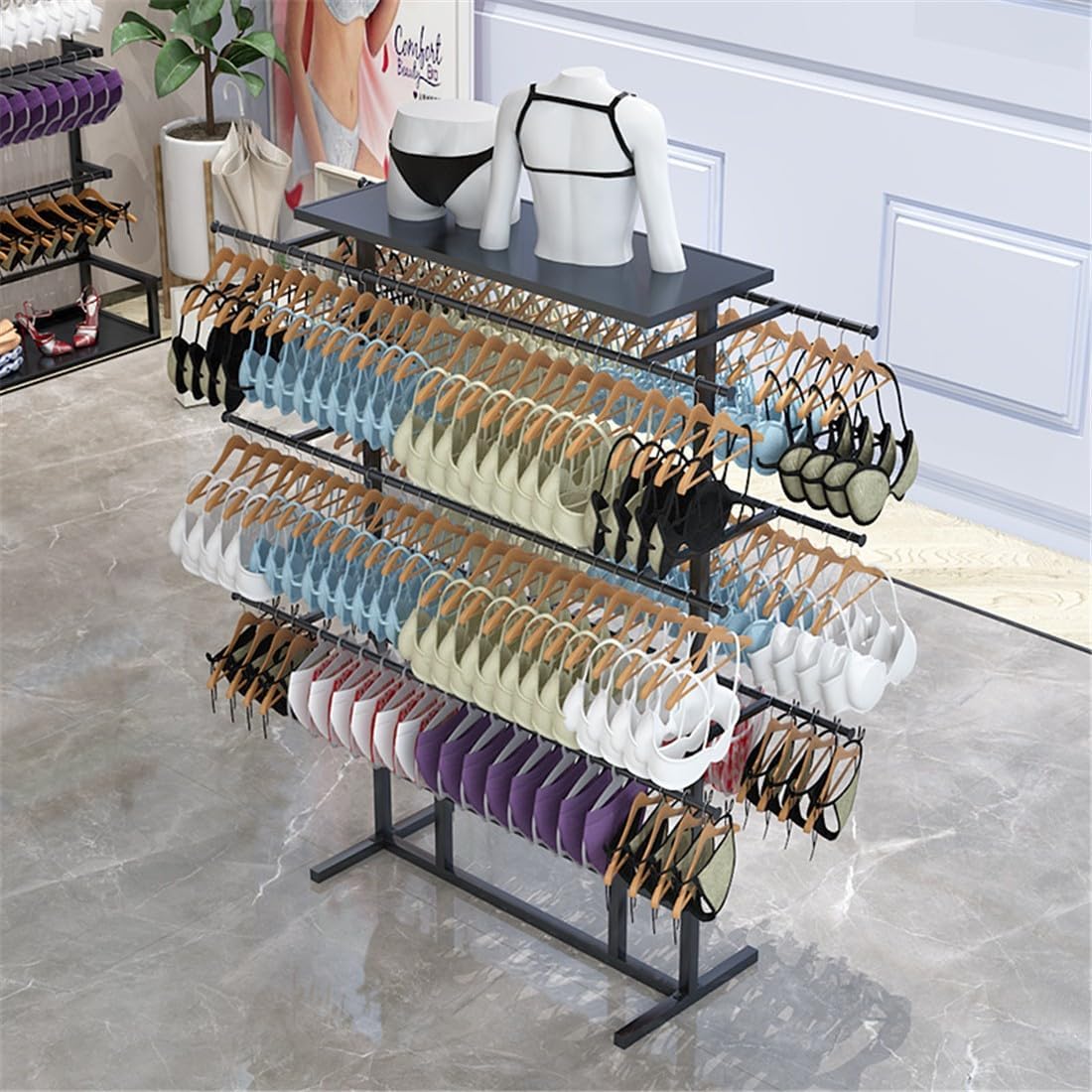 3 Layer Bra Rack Clothes Rack, Stand Clothes Rack Freestanding Underwear Display Stands for Retail Stores, Racks for Underwear Storage Commercial Shorts Storage Shelf