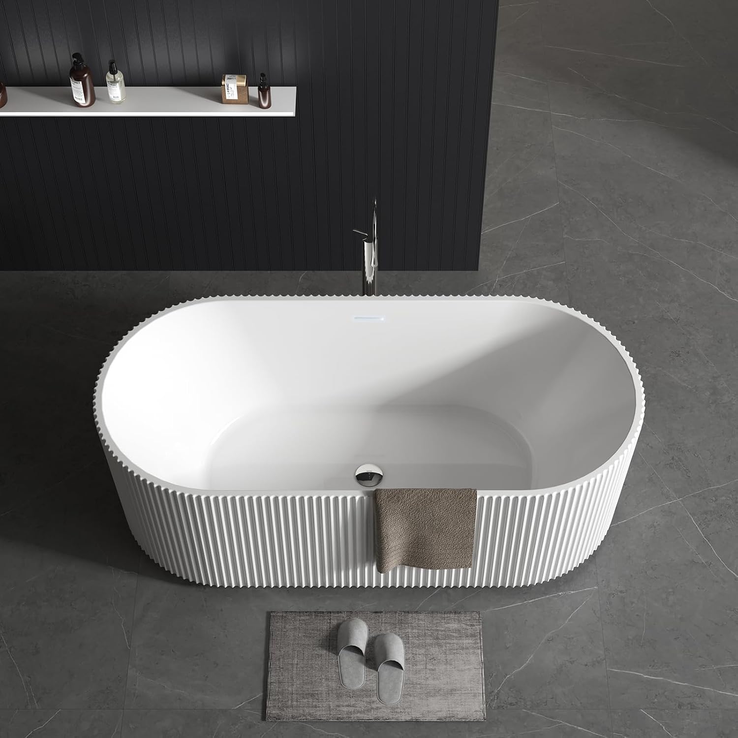 67' Acrylic Freestanding Bathtub, Modern Acrylic Soaking Bathtub, Freestanding Rectangular Tub with Matte Drain and Overflow, Ergonomic Deep Design, Double-Walled Insulation, CUPC Certified