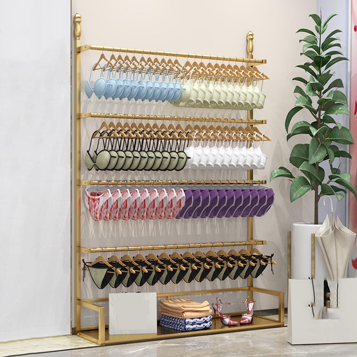 Household Boutique Underwear Racks, 5-Tier Lingerie Bra Display Stand, Sock Storage Rack, Short Clothes Organizer Shelves, for Home Commercial Retail,120CM