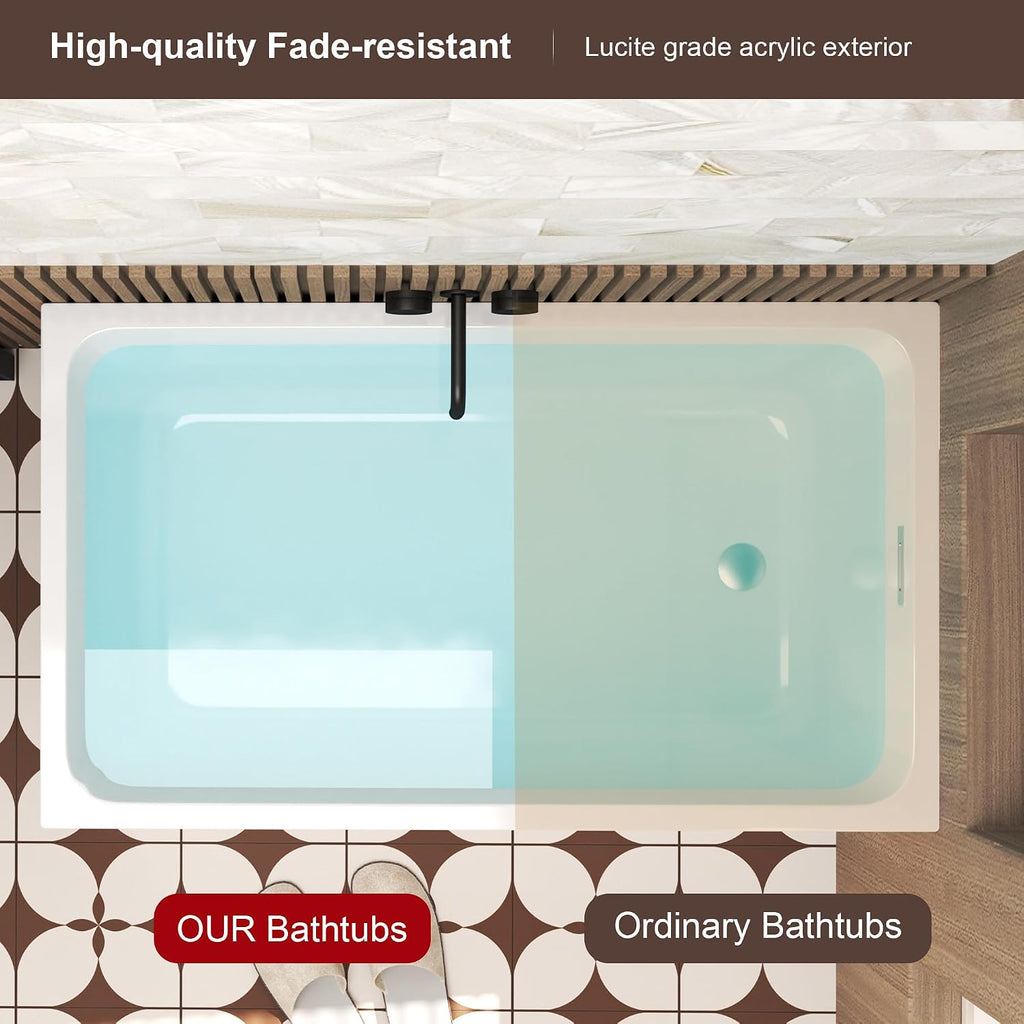 47' Acrylic Freestanding Bathtubs, Square Shaped Japanese Soaking Tub, Stand Alone Tubs W/Pop-UP Chrome Drain, Slotted Overflow, cUPC Certified (Without Seat)