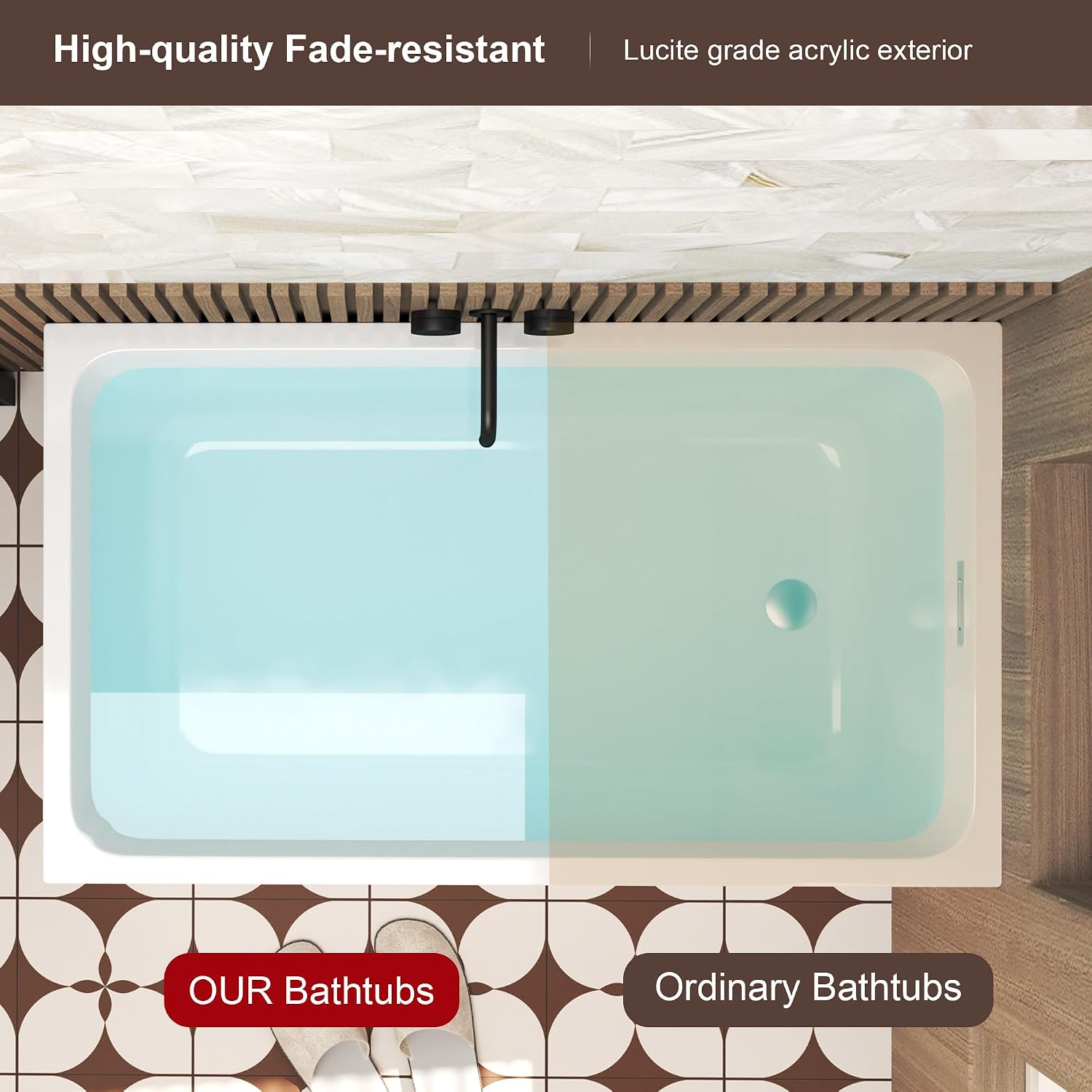 47' Acrylic Freestanding Bathtubs, Square Shaped Japanese Soaking Tub, Stand Alone Tubs W/Pop-UP Chrome Drain, Slotted Overflow, cUPC Certified (Without Seat)