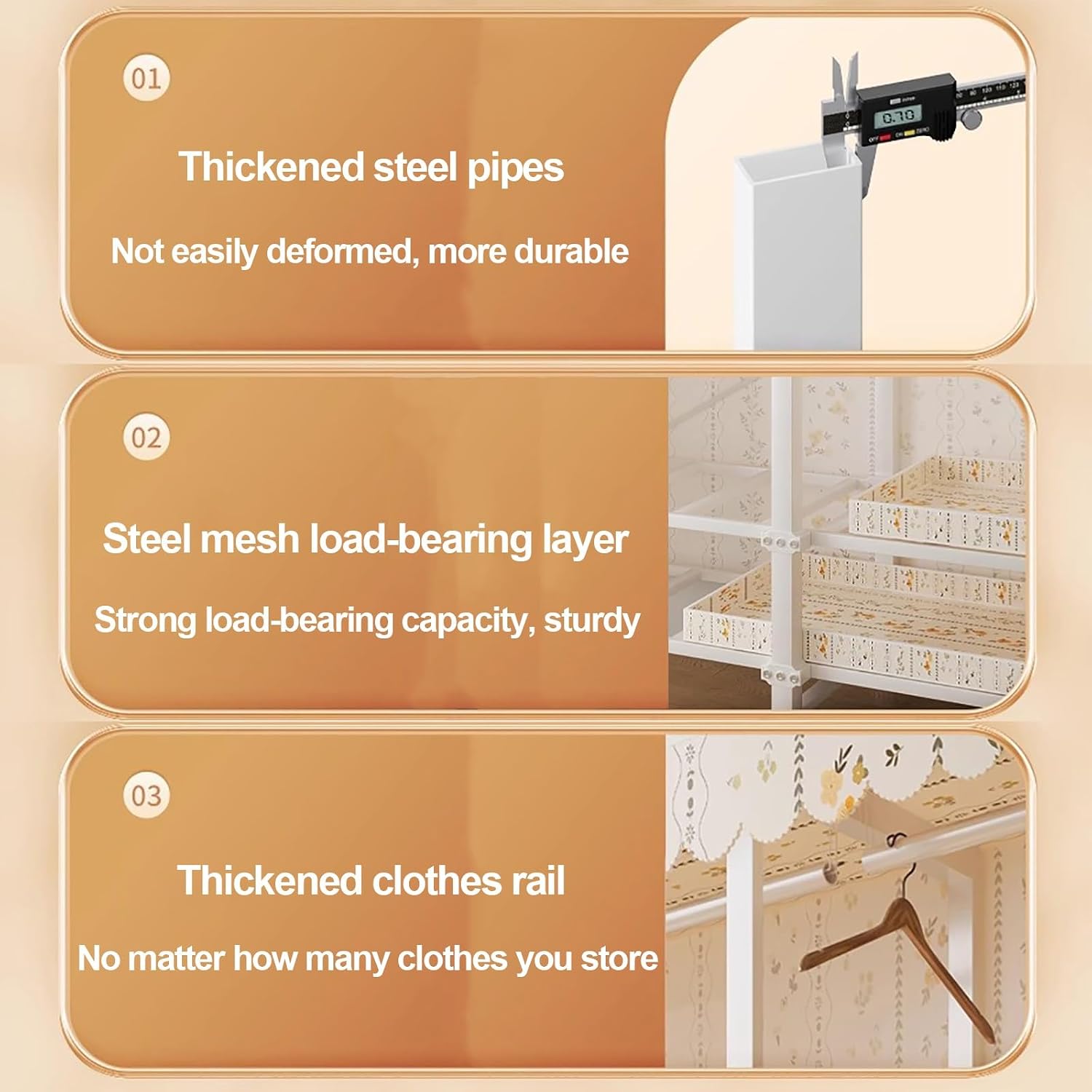 Foldable Wardrobe Closet With Cover, Metal Garment Rack, One-Piece Folding Base, Steel Tube Clothes Rack For Hanging Clothes, Curtain Clothing Organizer For Bedroom(Yellow1,110x170x50cm)