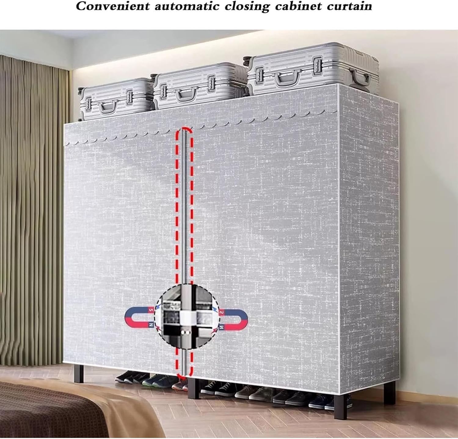 Metal Mobile Clothes Drying Rack - Fabric Wardrobe Closet, With Cover And Wheels Collapsible Clothes Rack, Heavy Duty Portable Wardrobe Closet, For Hanging Clothes Coat Storage Organizer(180*52*180cm)