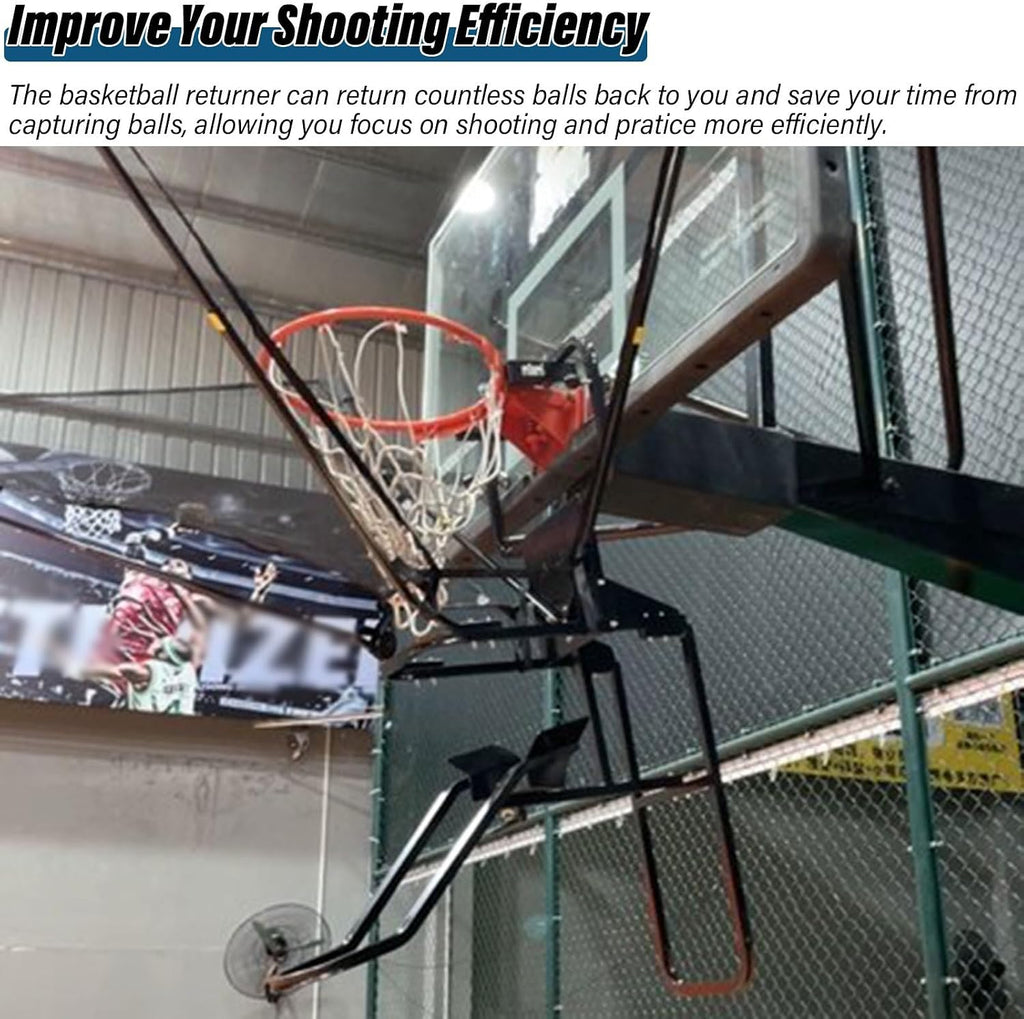 Portable Basketball Net Catcher Ball Return, Basketball Rebounder Equipment with 180° Basketball Return Chute/Basketball Goal Trainer for Pole/Wall Mounted Hoops
