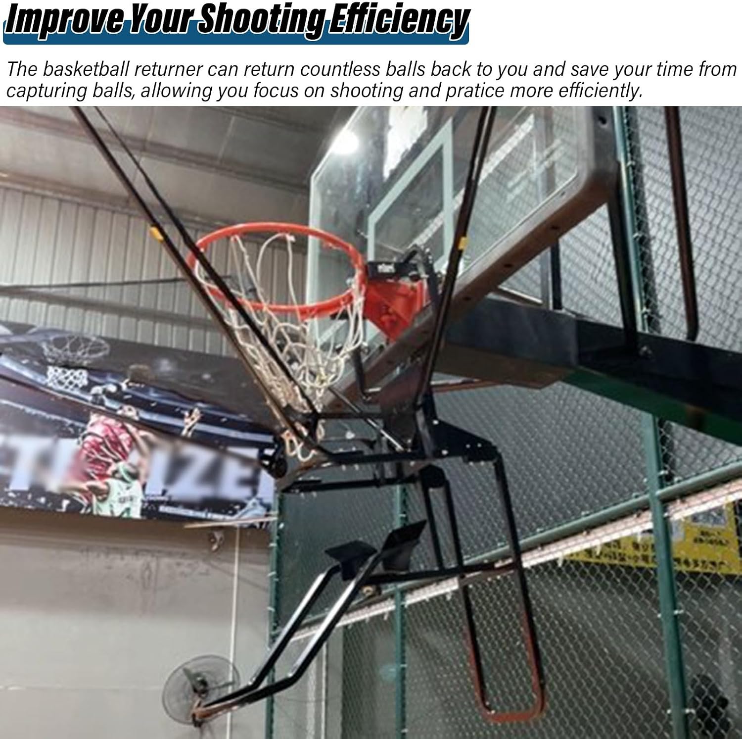 Portable Basketball Net Catcher Ball Return, Basketball Rebounder Equipment with 180° Basketball Return Chute/Basketball Goal Trainer for Pole/Wall Mounted Hoops