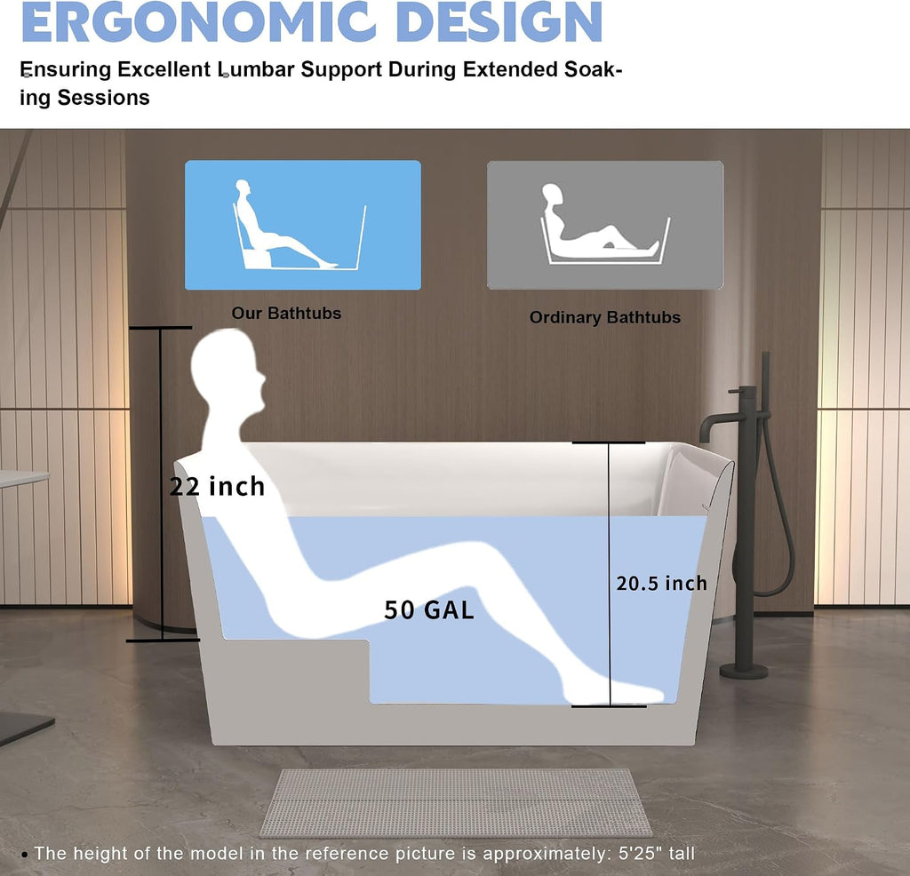 LOHCHE 48'×28'Acrylic Material Freestanding Bathtubs,The Bathtub Is Equipped with Comfortable Built-In Seats,Environmentally Friendly,Durable,Sturdy and Easy to Clean