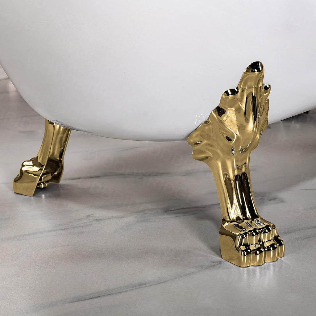 WOODBRIDGE 59' Heavy Duty Acrylic Slipper Clawfoot Bath Tub with Polished Gold Feet + Polished Gold Drain &Overflow