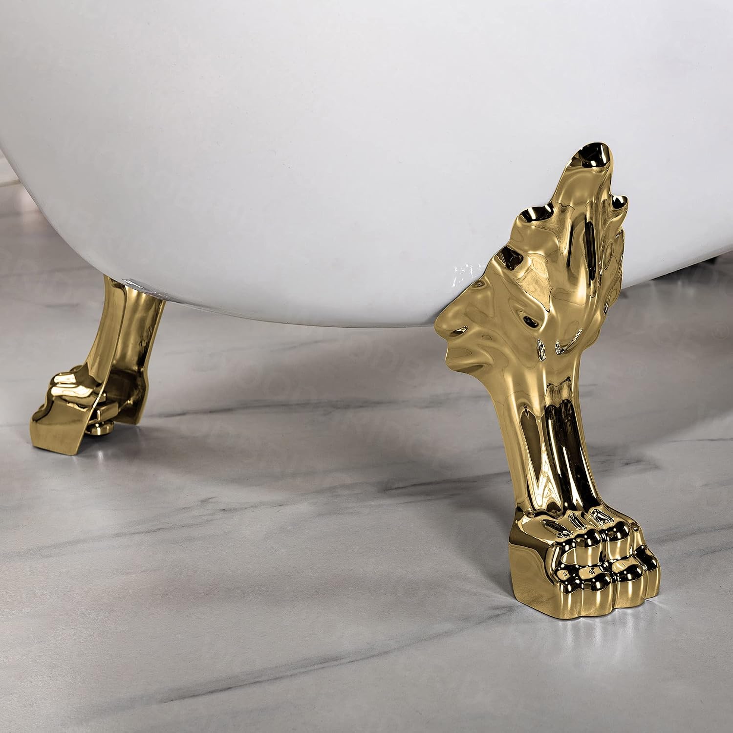 WOODBRIDGE 59' Heavy Duty Acrylic Slipper Clawfoot Bath Tub with Polished Gold Feet + Polished Gold Drain &Overflow