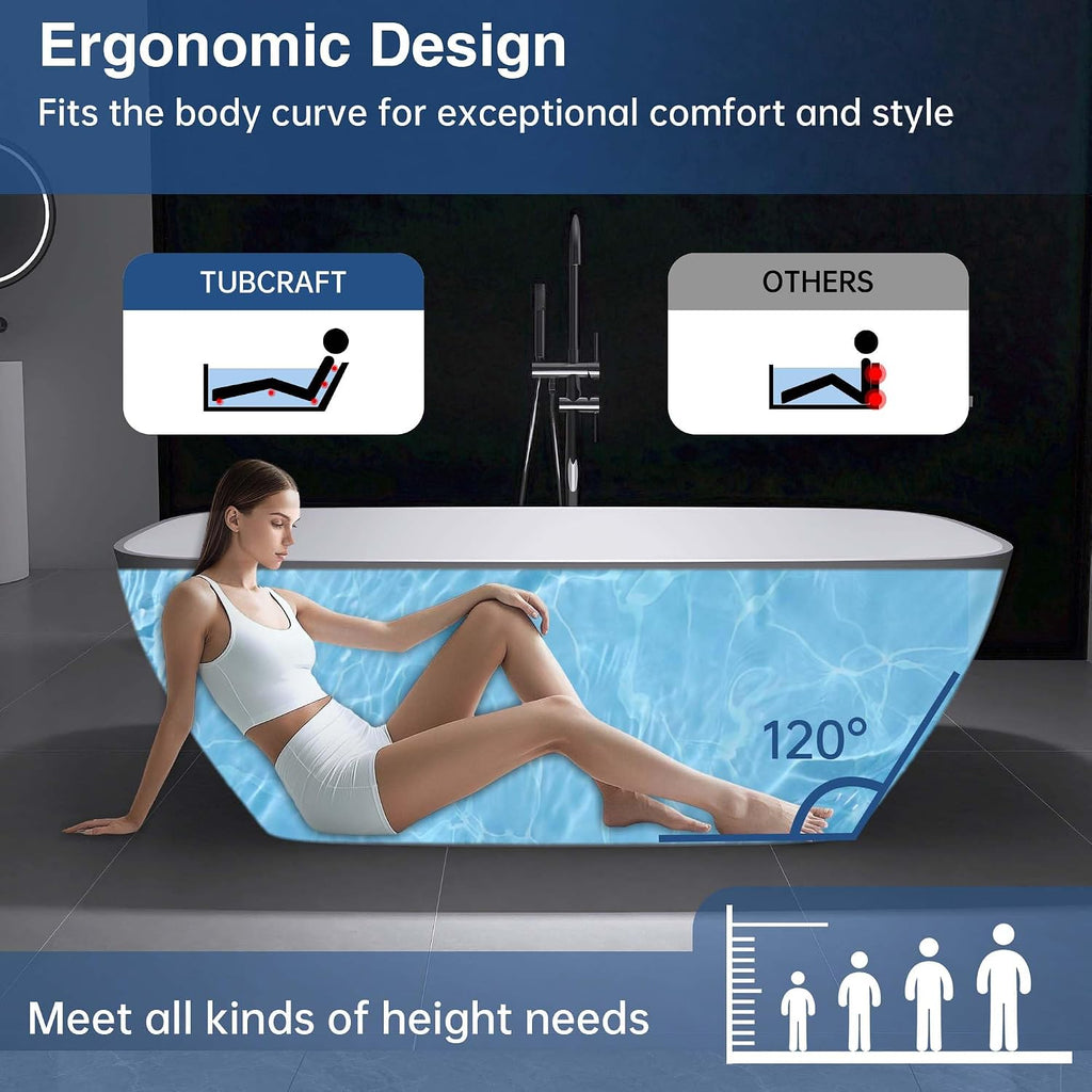 67' Resin Stone Freestanding Bathtub, Solid Surface Bathtub Modern Design Stand Alone Tub with Drain and Overflow, Matte White 306MW1700