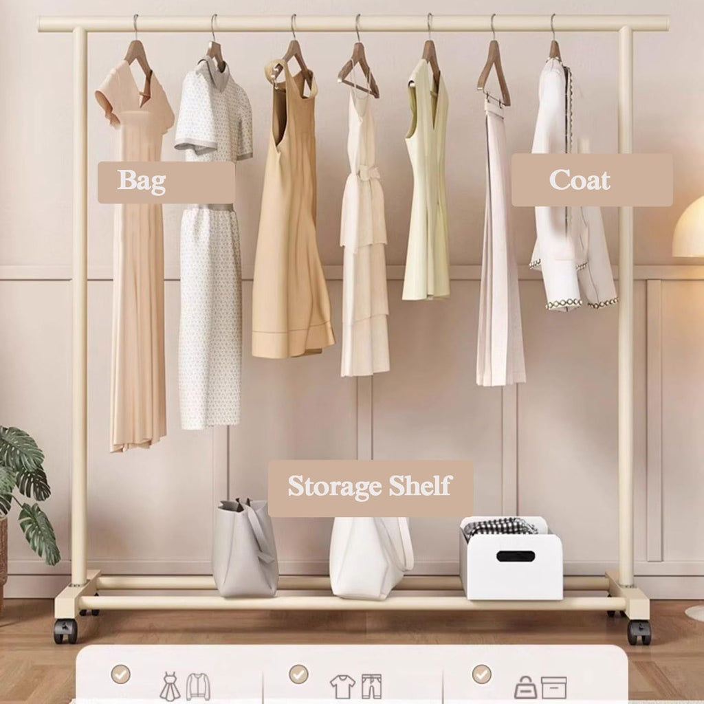 Clothes Garment Rack on Wheels, Metal Clothing Rail for Hanging Clothes, Rolling Clothing Organizer for Bedroom, Laundry Room