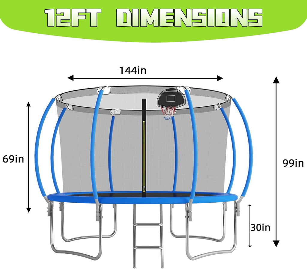 Tranpoline 10FT 12FT 14FT 16FT Tranpoline for Kids with Safety Enclosure Net Recreational Tranpoline for Adults ASTM Approval Backyard Outdoor Tranpoline with Basketball Hoop