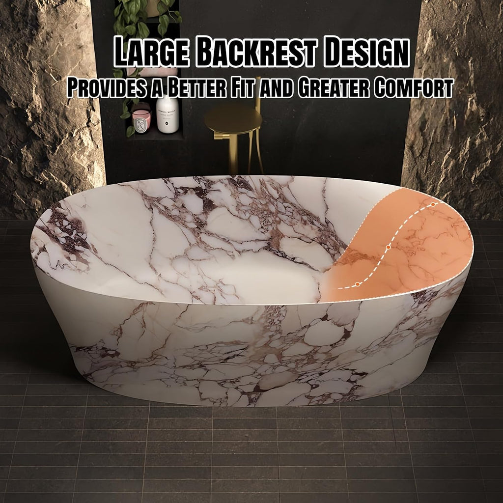 Freestanding Bathtub - Extra Deep Soaking Tub, Solid Surface With Marble-Style Polymer Stone, Free Standing Design For Modern Bathroom Spa Comfort (64',Marble pattern)