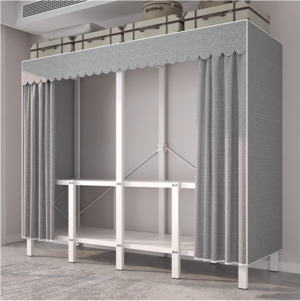 Foldable Portable Wardrobe Closet With Cover, Metal Clothing Rack For Hanging Clothes, Heavy Duty Garment Rack With Hanging Rods, For Bedroom, Dorm(Grey1,170cm/66.9inch)