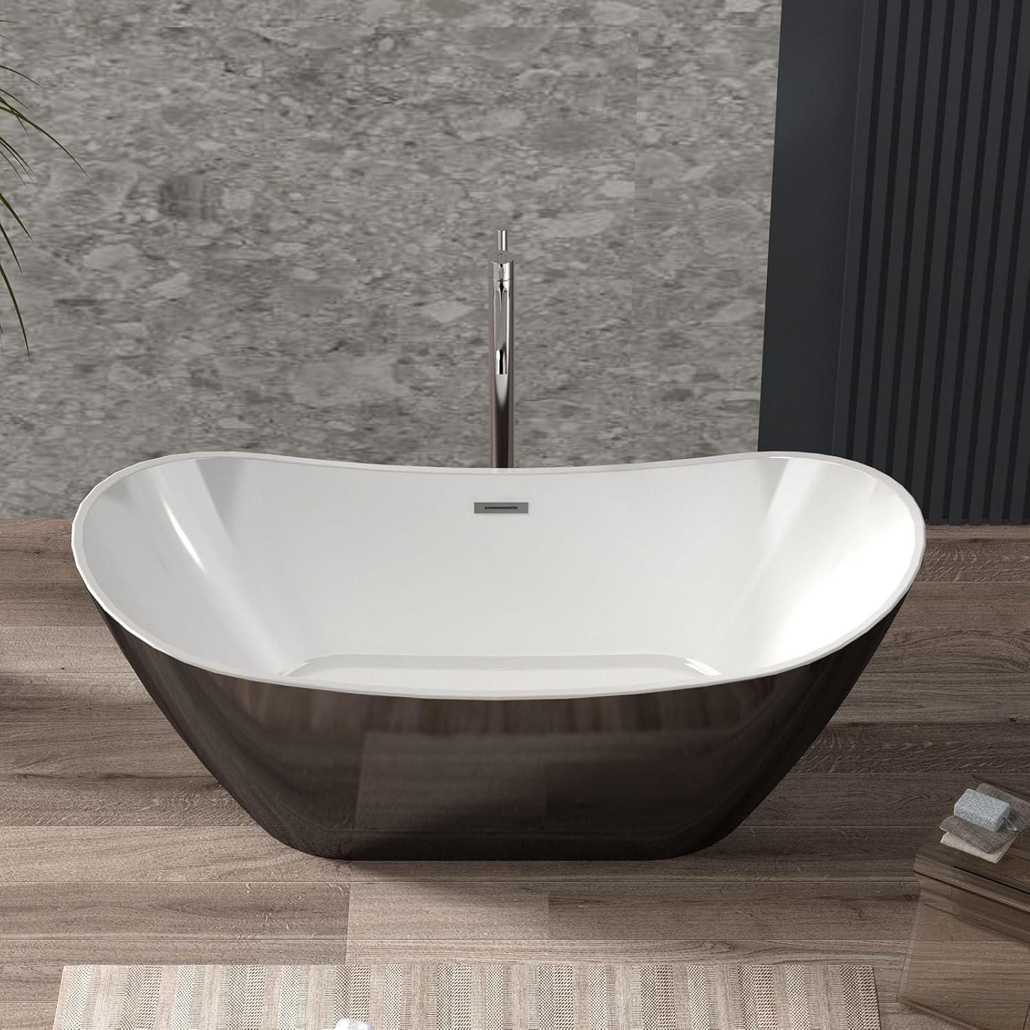 67 inch Acrylic Freestanding Bathtub,Black Exterior White Interior, Deep Soaking Tub to Soothe Muscles & Relax, Free Standing Bathtub for Bathroom