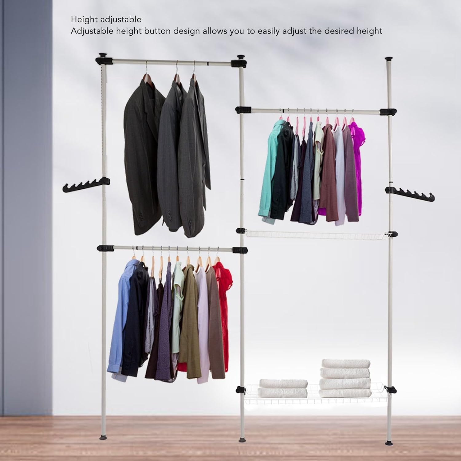 Portable Indoor Garment Rack, Heavy Duty Adjustable Clothes Hanger, DIY Tools Free, Large Capacity 122 Inch Height and Width - Stable Support, Space Saving, Ideal for Household