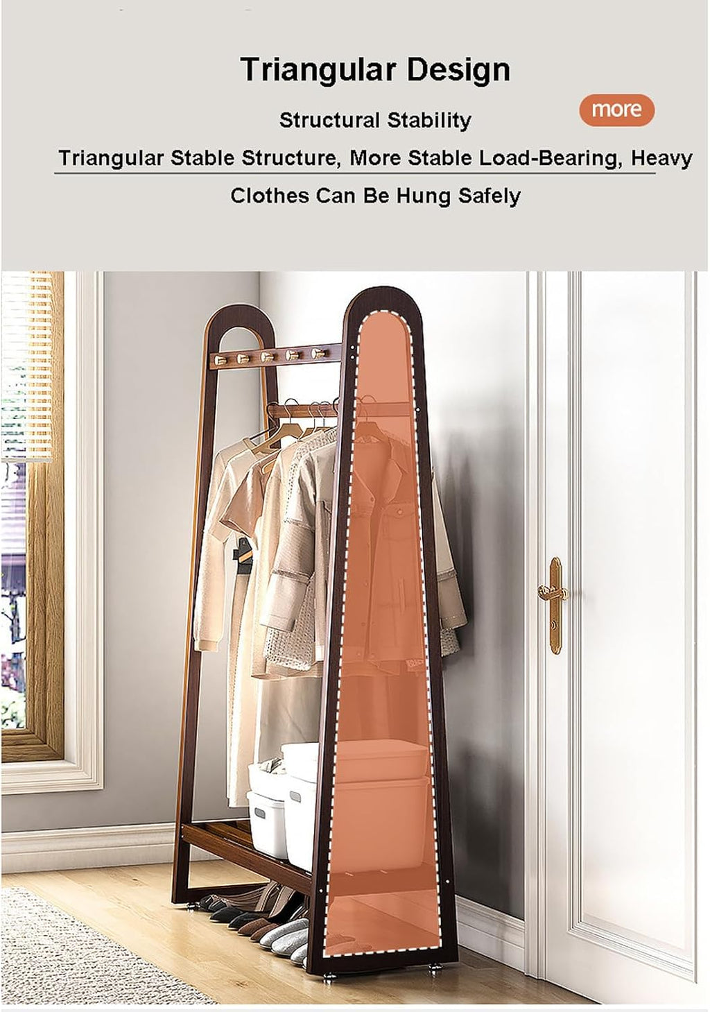 Bamboo Clothes Rack Freestanding Coat Rack Stand Portable Clothing Rack w/Storage Shelf and Hanging Rod Rolling Garment Rack w/Wheels for Entryway