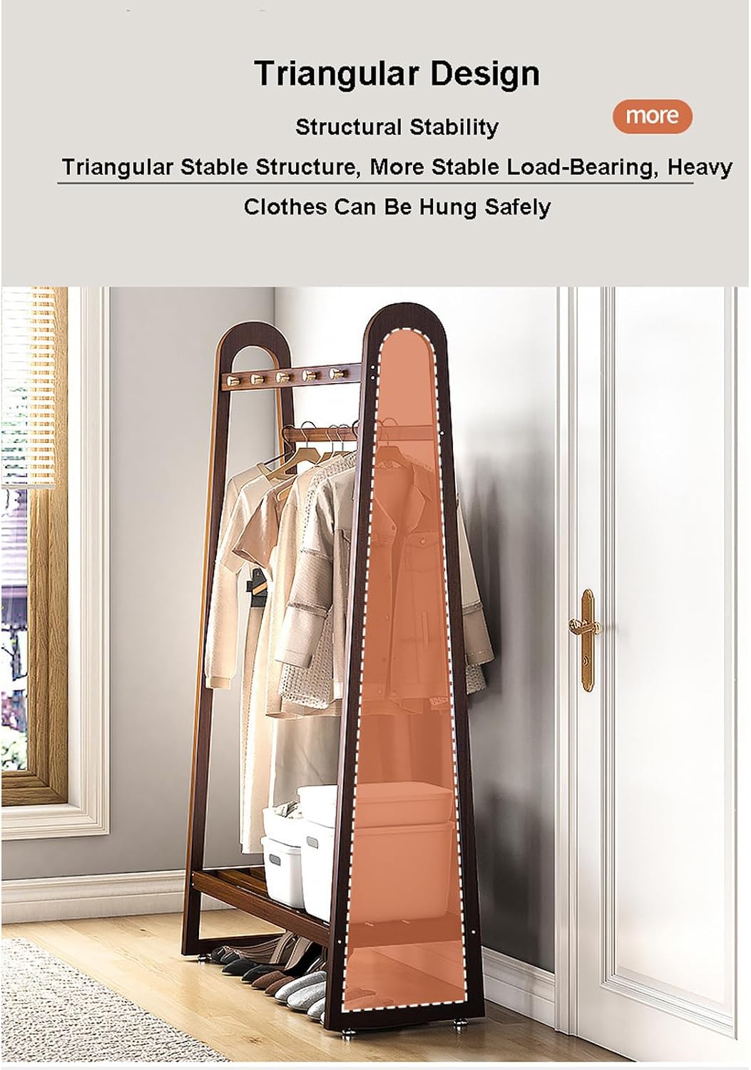 Bamboo Clothes Rack Freestanding Coat Rack Stand Portable Clothing Rack w/Storage Shelf and Hanging Rod Rolling Garment Rack w/Wheels for Entryway