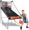 Goplus Foldable Dual Shot Basketball Arcade Game, Basketball Hoop Game w/Electronic Scoring, 8 Game Modes, 4 Balls, Indoor Outdoor Electronic Basketball Game Machine for Kids Adults (Black)