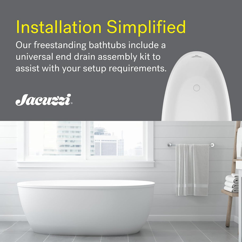 Jacuzzi SIGNATURE Acrylic Freestanding Bathtub, Soaking Sanctuary for Homes & Businesses, Universal Drain, 67' (L) x 31.5' (W) x 23.6' (H), Oval, White