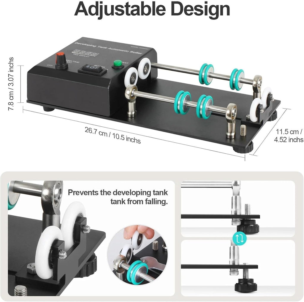 Automatic Darkroom Film Processor Machine, Roller Darkroom Film Processor Machine, 1-30min Timer, Maximum Speed 281RPM, 4 Preset Programs, Compatible with Various Developing Tanks