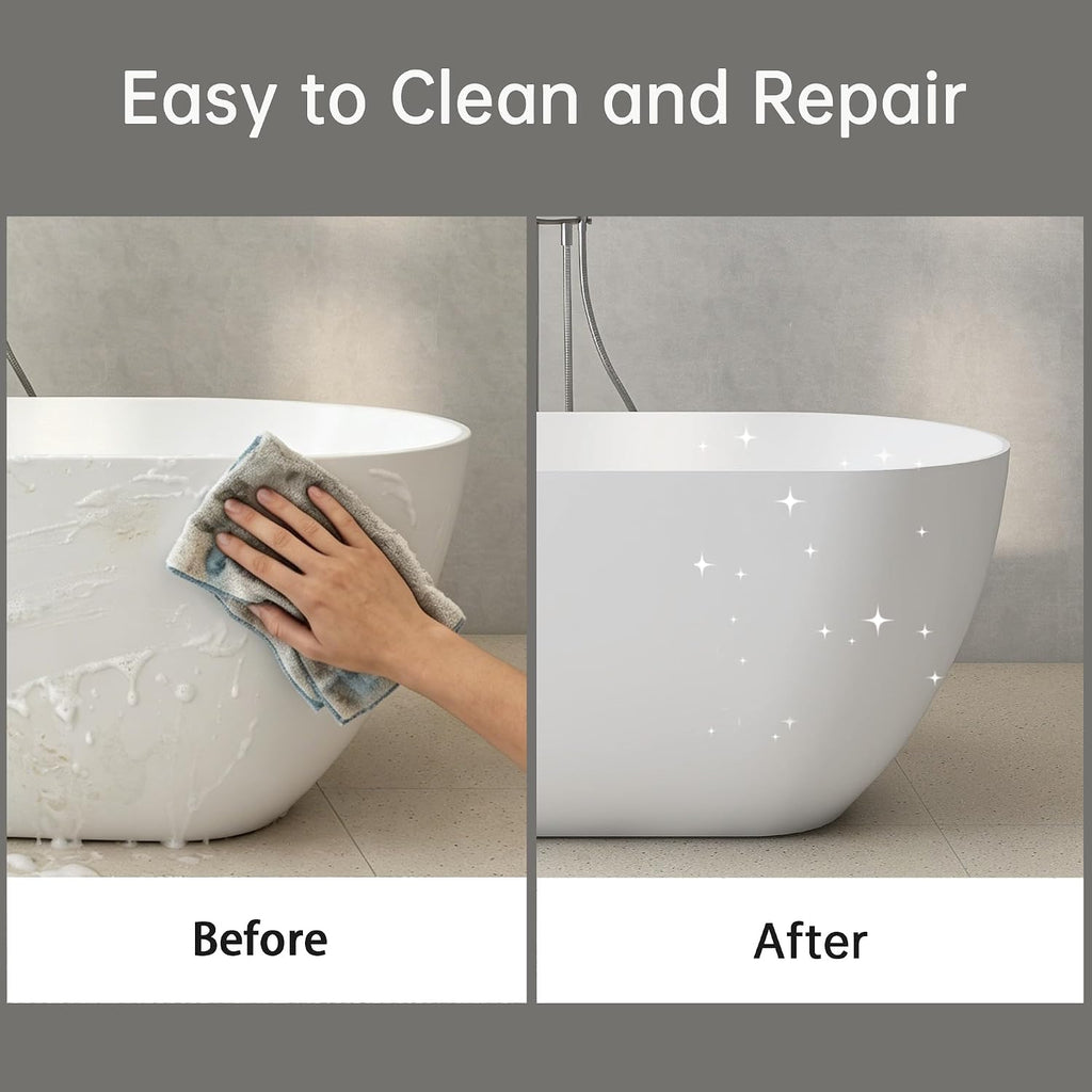 51' Stone Resin Freestanding Bathtub, Small Free Standing Tub, Solid Surface Bathroom Soaking Tub, Stand Alone Tubs with Integrated Slotted Overflow and Pop-up Drain, White 307-130