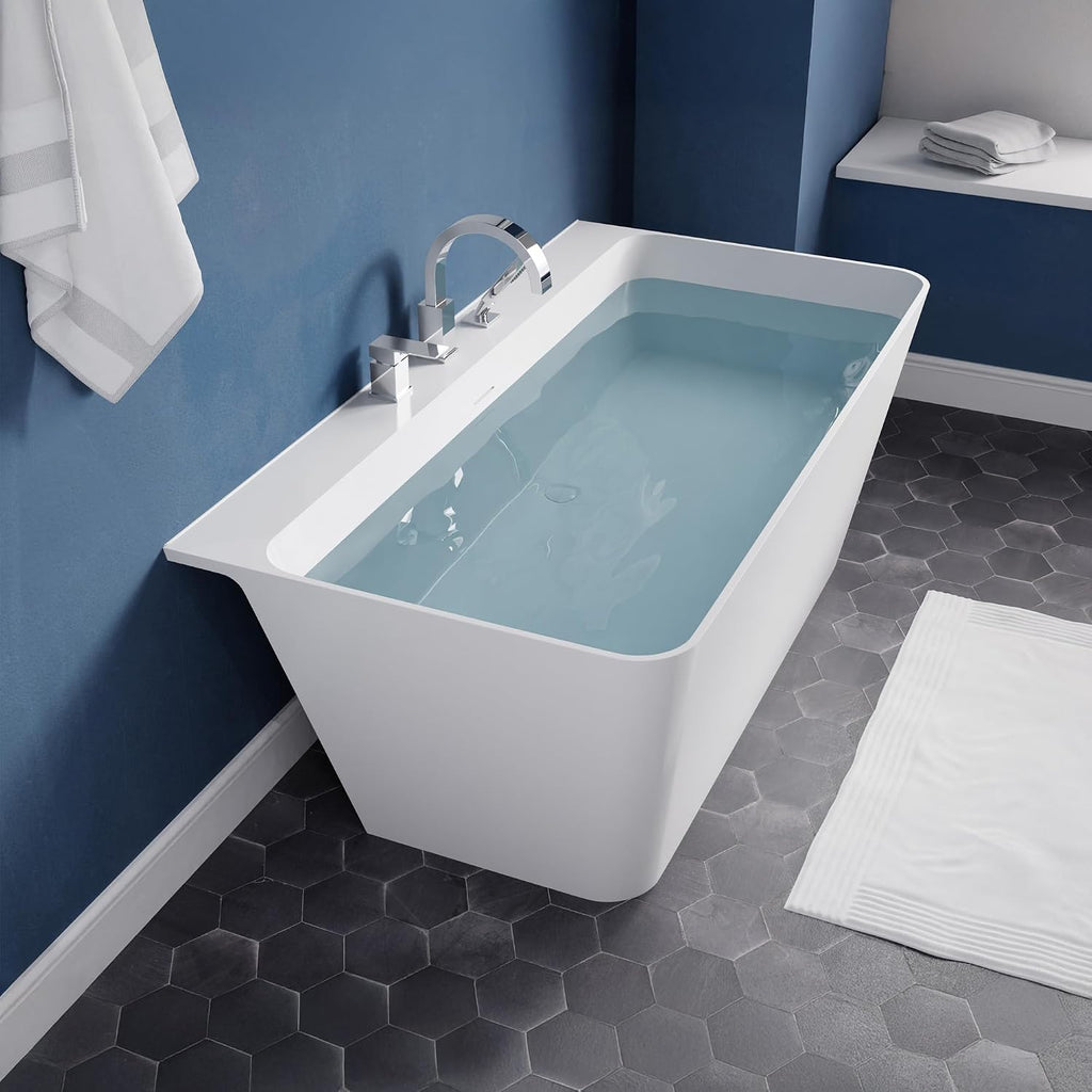 ANZZI Freestanding Tub 59,' Acrylic, Modern Stand Alone Soaking Tub, Built In Drain and Overflow, Free Standing Tub with Pre-drilled Faucet Holes, Series (FT-AZ114-59)