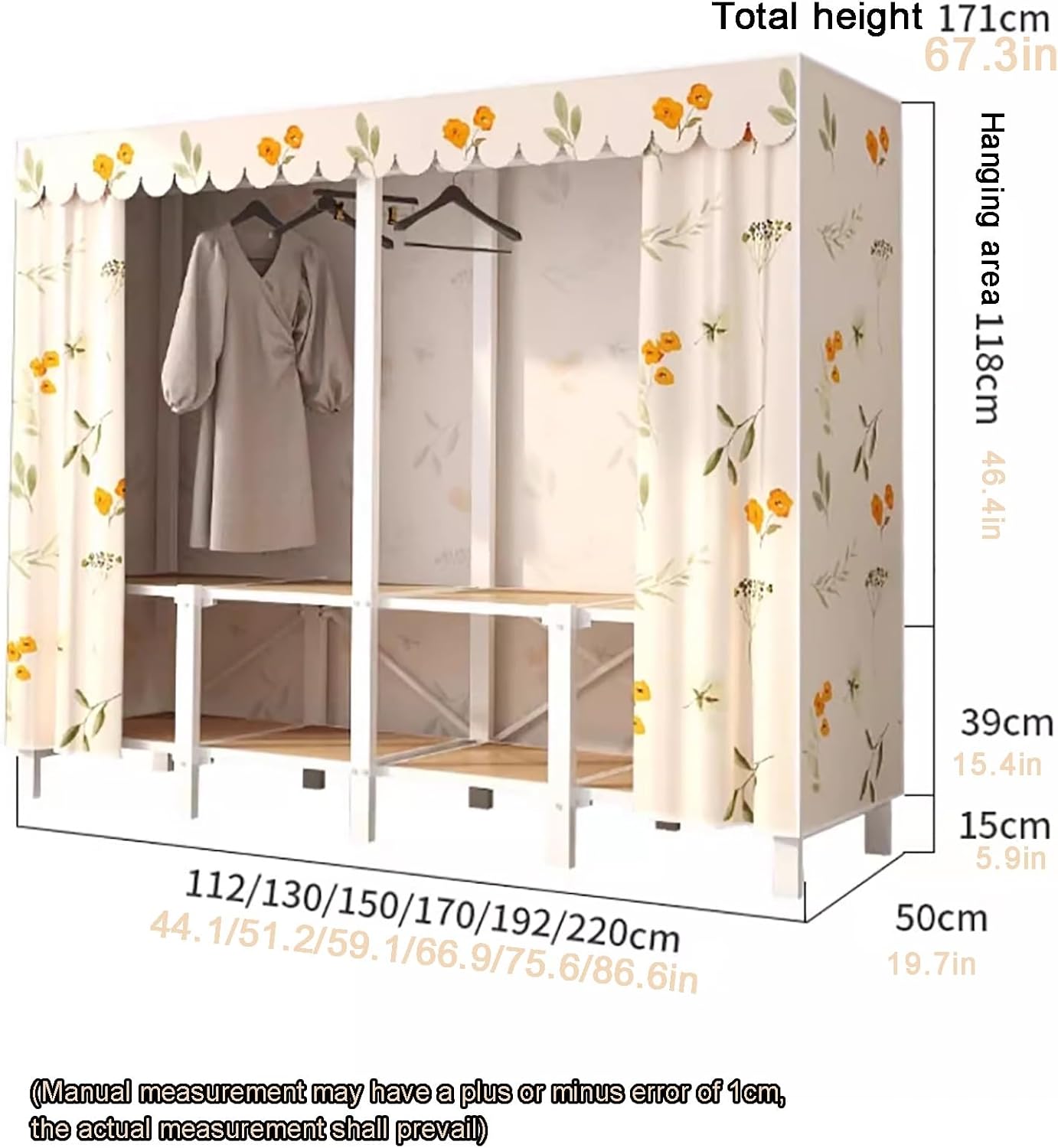 67.7 in Heavy Duty Portable Closet with Cover Foldable Covered Clothes Rack Armoire Wardrobe Storage Garment Racks