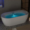 71 Inch Freestanding Jetted Tub,Acrylic Massage Bathtub with 10 Jets and LED Chromatherapy, White Jetted Bath Tub for Modern Bathrooms