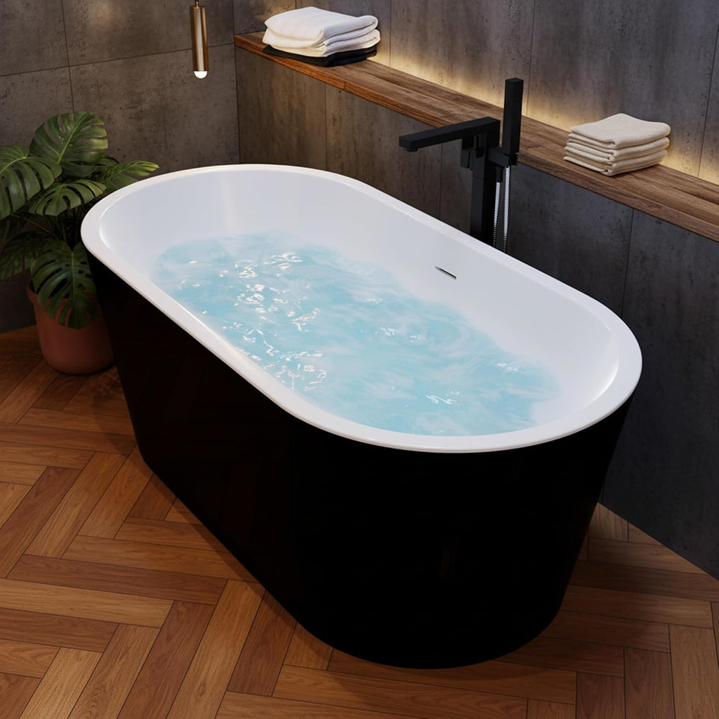 ANZZI Chand 59 in. Acrylic Flatbottom Freestanding Bathtub in Black/White, FT-AZ098-59BK