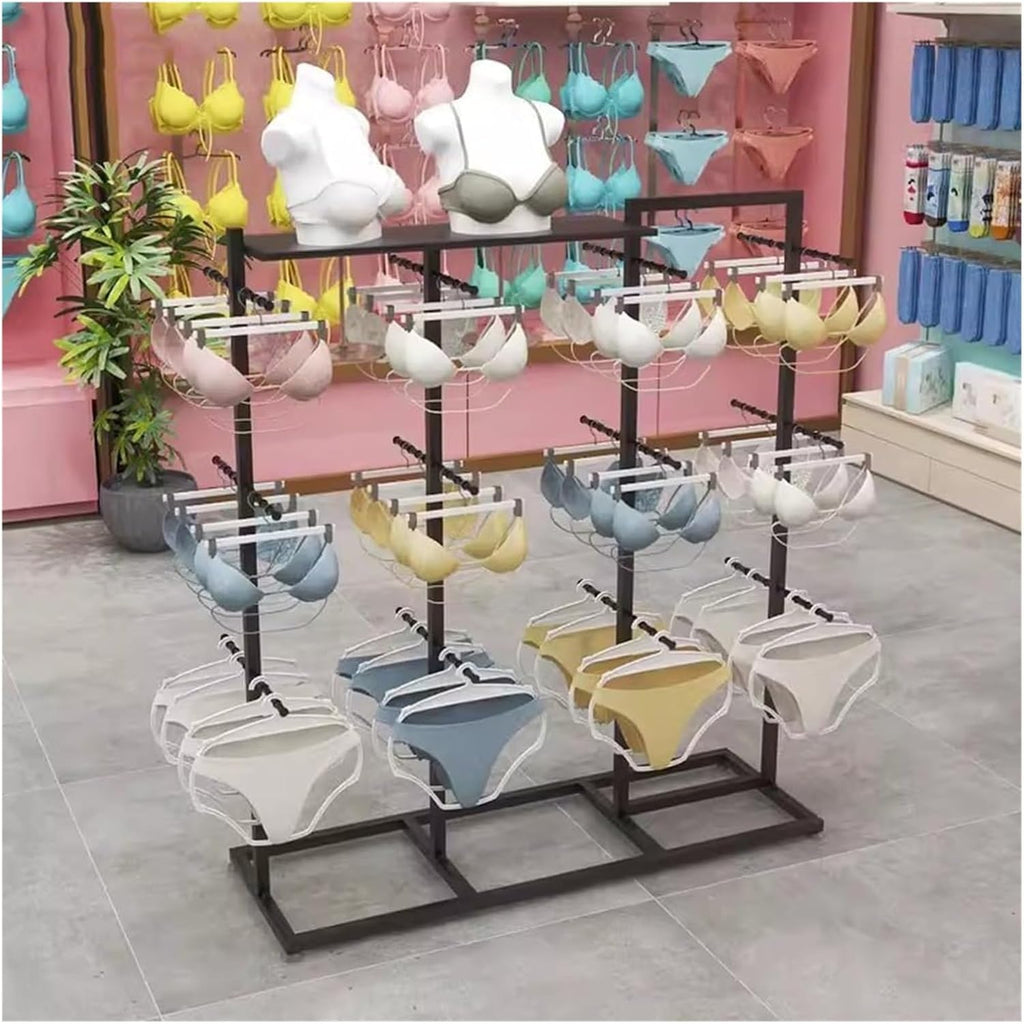 Clothes Rail Garment Rack Clothing Store Underwear Display Rack, Metal Floor Stand Bra Shorts Socks Organizer Commercial Double Sided Shelves With Top Shelves Accessories Retail Display ( Color : Blac