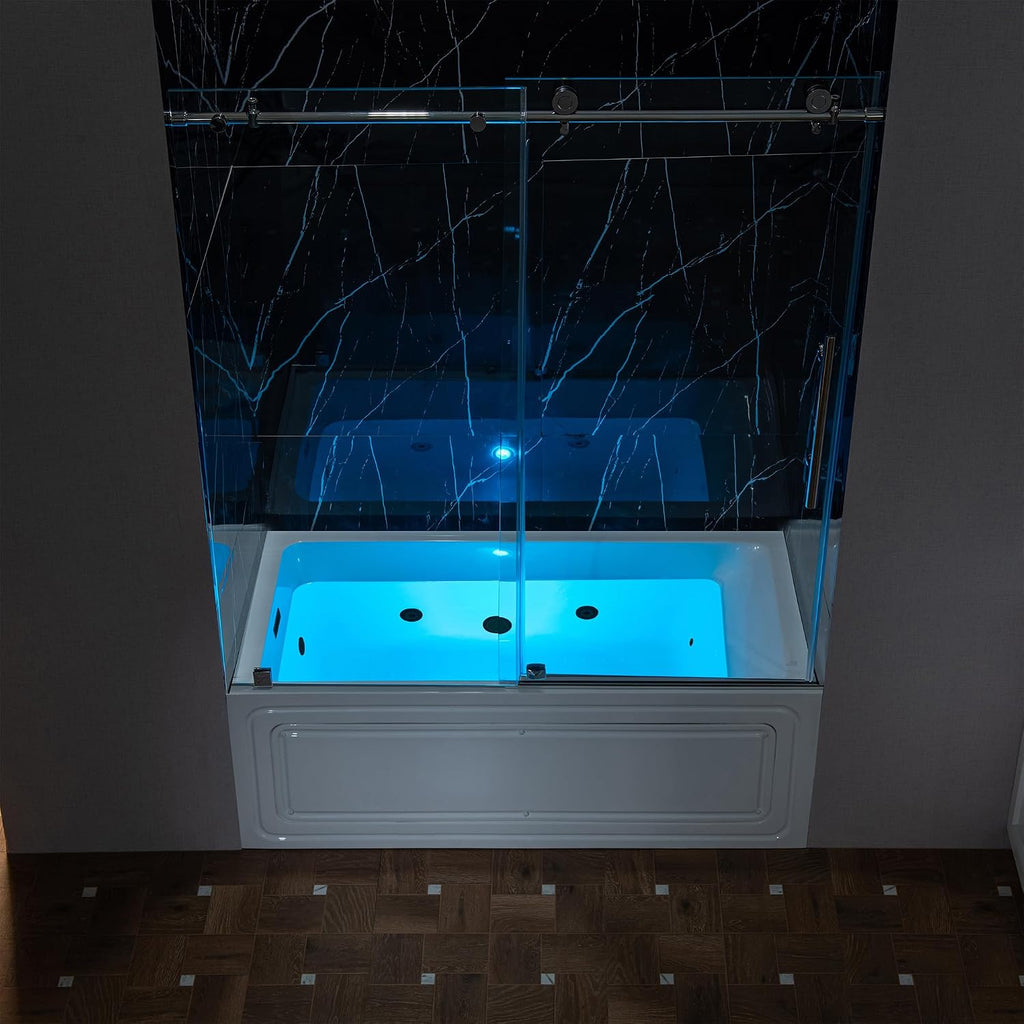 WOODBRIDGE 60' x 32' Alcove Acrylic Rectangular Whirlpool Heated Jetted Tub in White with Left Drain, Matte Black Finish, BS429-L-MB02