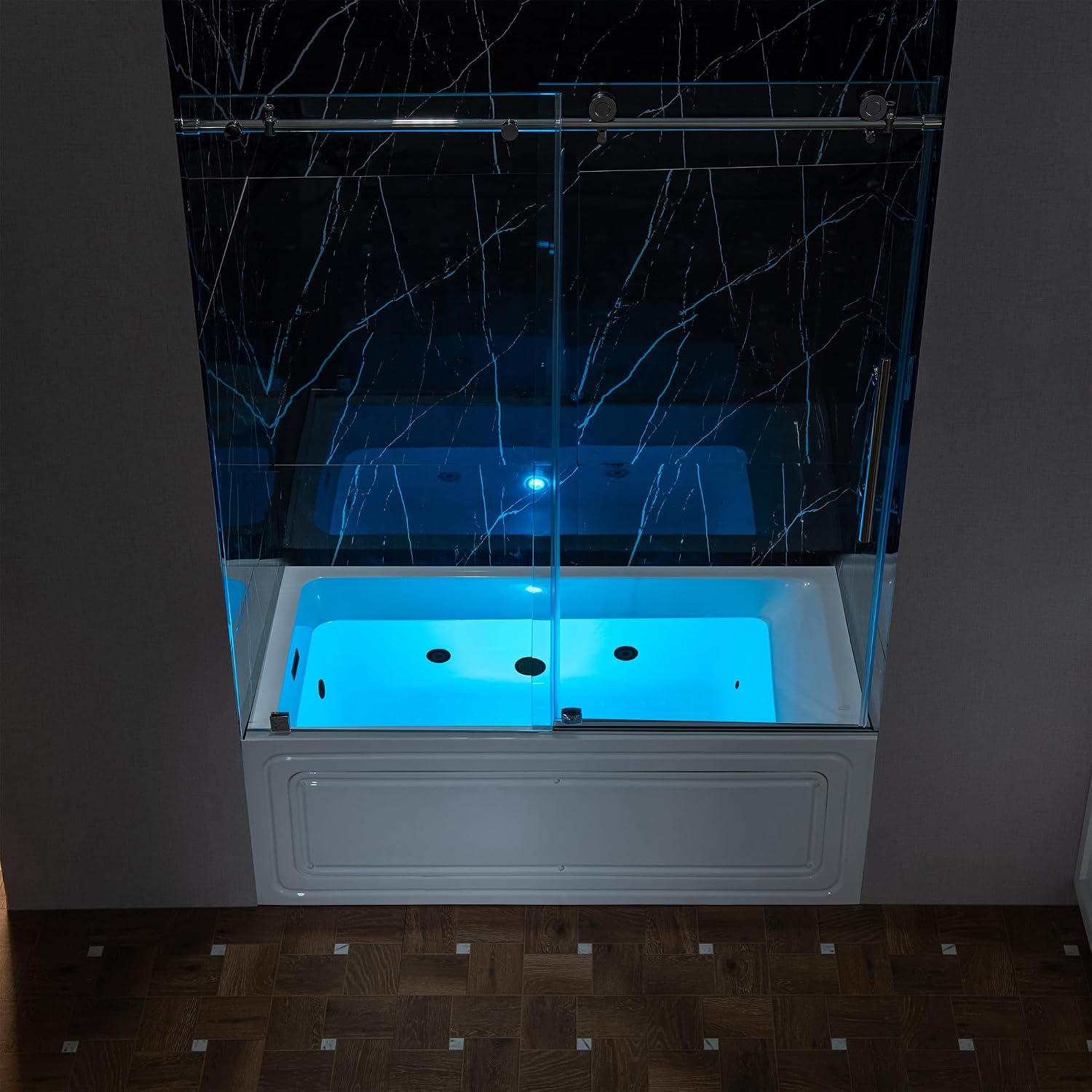 WOODBRIDGE 60' x 32' Alcove Acrylic Rectangular Whirlpool Heated Jetted Tub in White with Left Drain, Matte Black Finish, BS429-L-MB02
