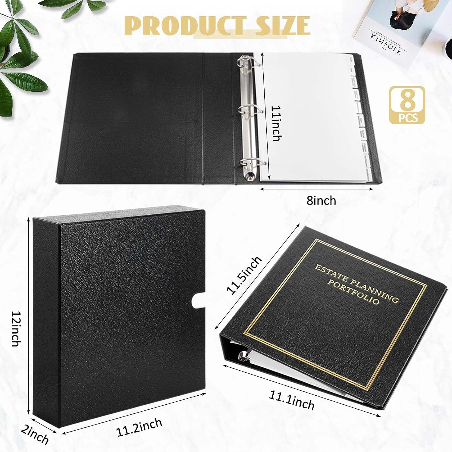 Feifeiya 8 Pcs Black Estate Planning Portfolio Binders with Gold Title in Case I Die Organizer with Index Tabs and Cardboard Slipcase 3 Ring Binders 11.5 x 11 x 2.5 Inches