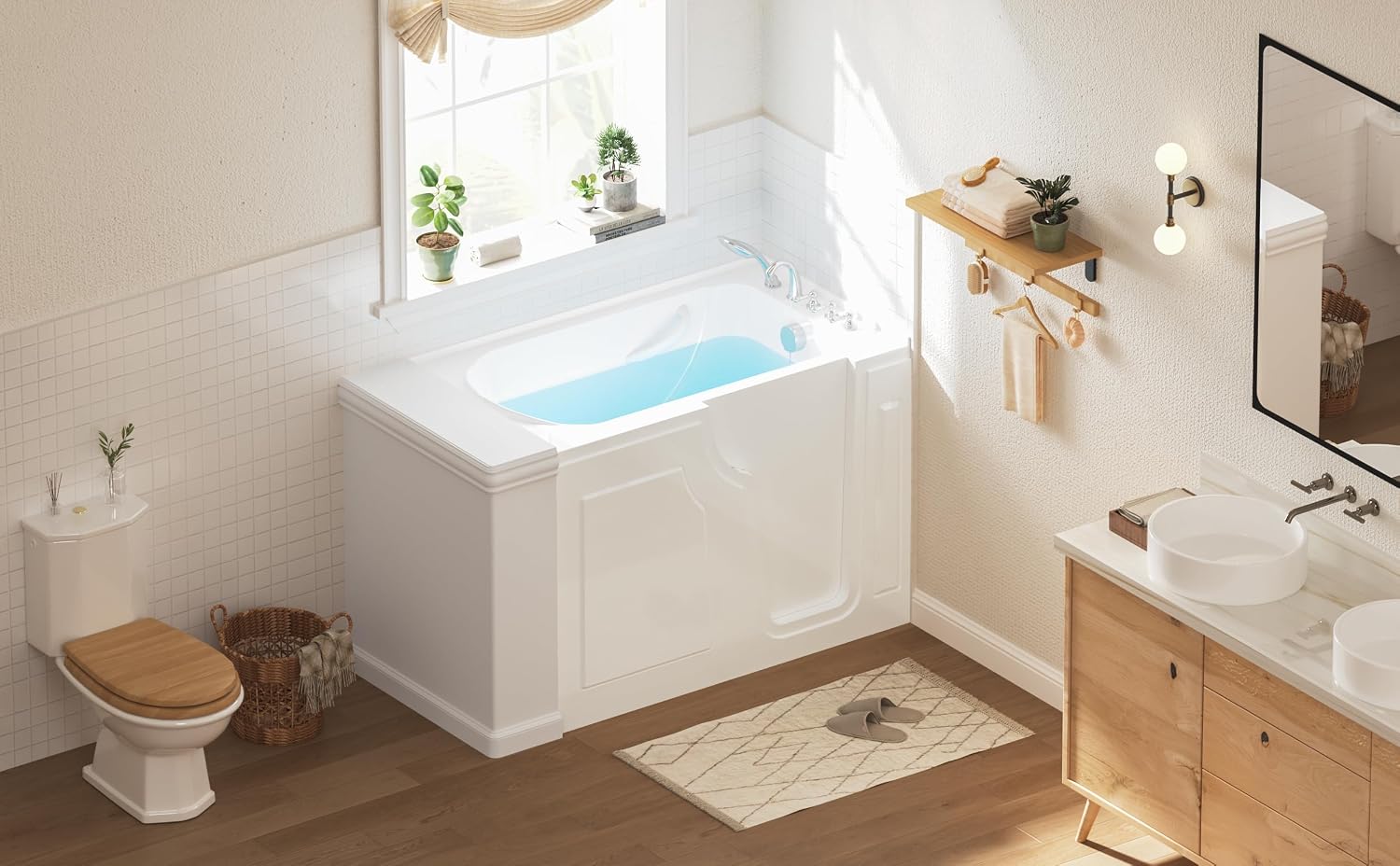 FerdY Floridian 55'x33' Walk-in Bathtub with Right-Side Door Opening and Quick Fill and Drain System, Rectangular Soaking Bathtub in White