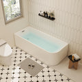 59 inch Corner Wave Style Left Drain Freestanding Soaking Bathtub, Modern Stand Alone Free Standing Acrylic Durable Tub with Left Hand Drain & Overflow, Glossy White