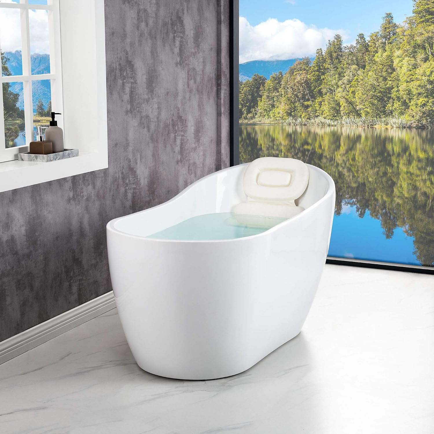 WOODBRIDGE 54'Freestanding White Acylic Soaking Bathtub with Brushed Nickel Drain and Overflow,B0006 -B-Drain &O