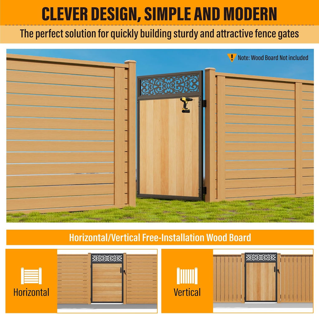 Fence Gate Frame Kit 201 Stainless Steel Anti-Sag Heavy Duty Garden Gate Reinforcement Hardware, Left/Right Mount (No Panels Included)