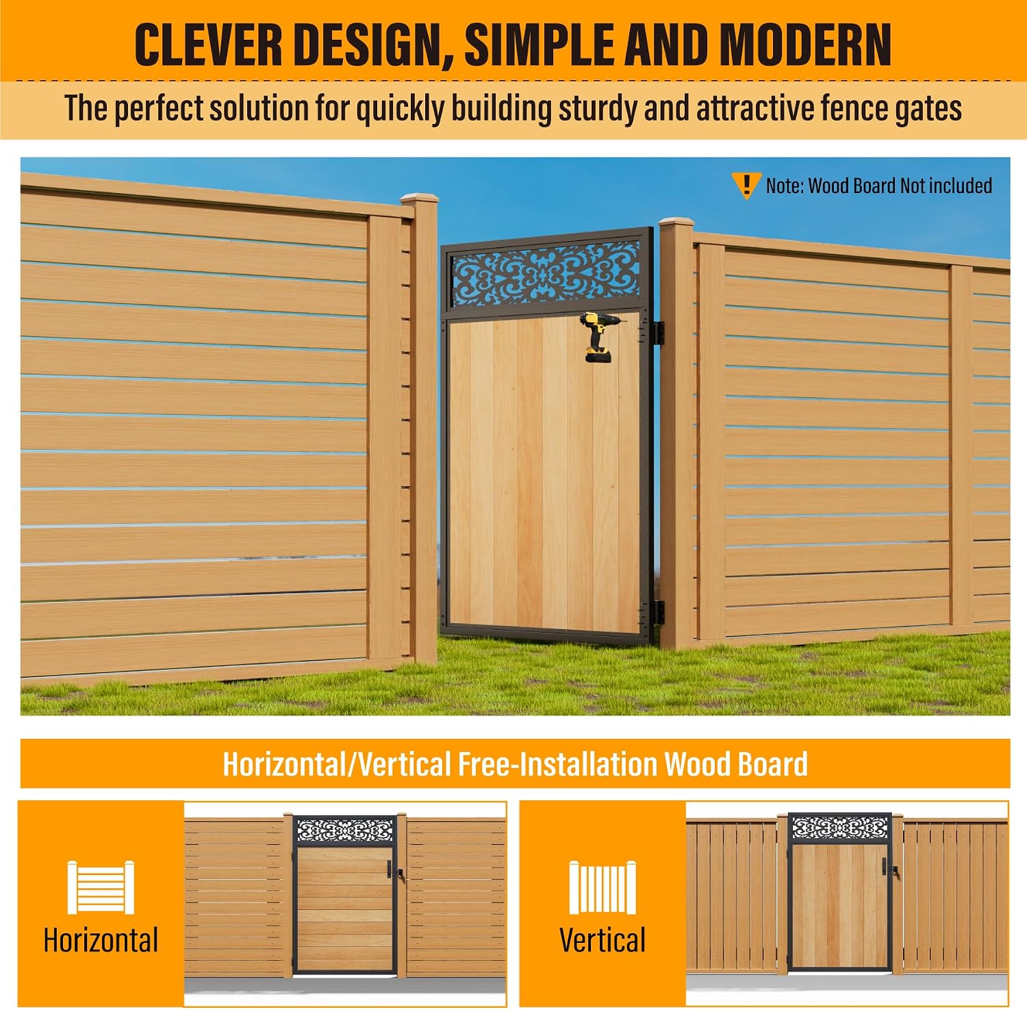 Fence Gate Frame Kit 201 Stainless Steel Anti-Sag Heavy Duty Garden Gate Reinforcement Hardware, Left/Right Mount (No Panels Included)