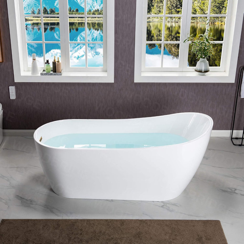 WOODBRIDGE 67'Freestanding White Acylic Soaking Bathtub with Brushed Gold Drain and Overflow,BTA1508 -BG-Drain &O