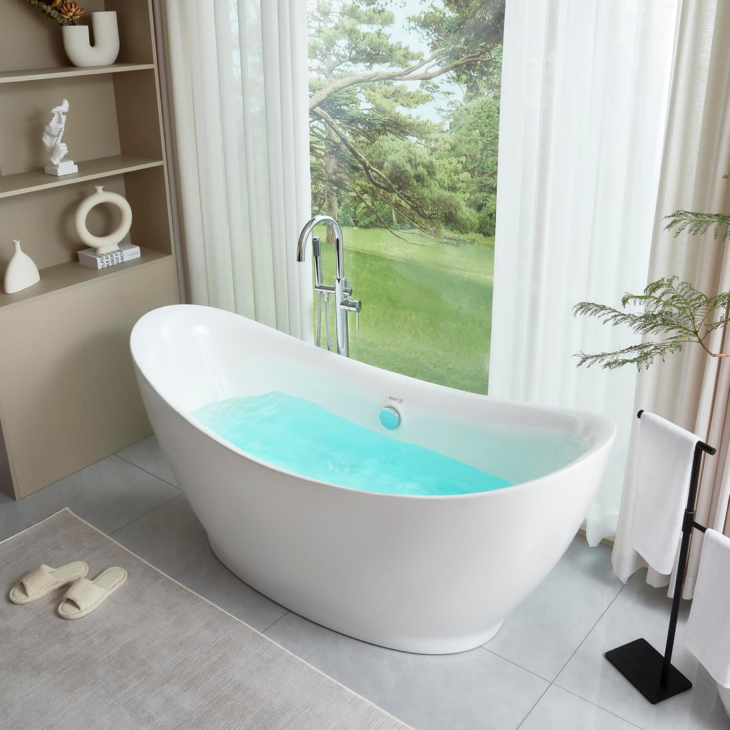 HomeBeyond 68 Inch Free Standing Bathtub | Acrylic Freestanding Soaking Tub deal for Spa-Like Baths, Modern Bathroom Stand Alone Tub Suitable for Couples, Singles, and Families, White